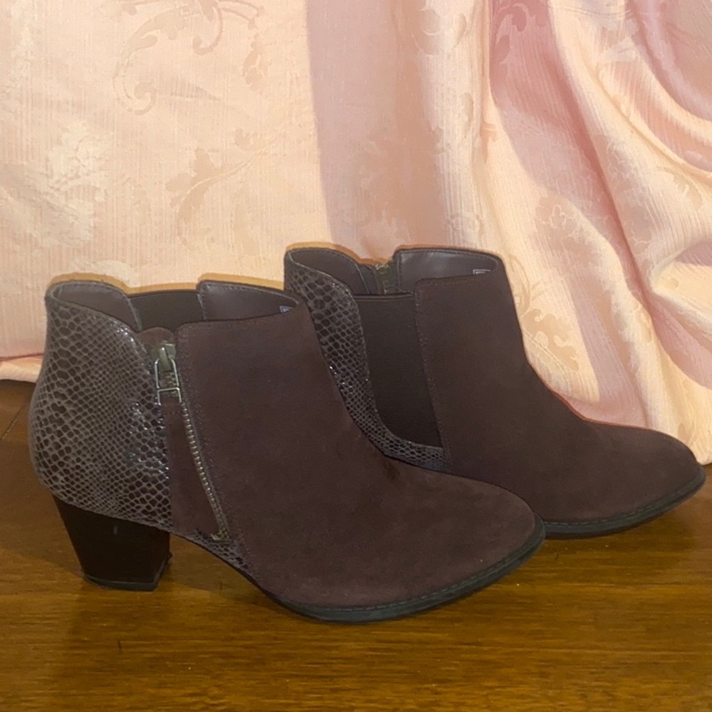 VIONIC Suede and Snake Skin Ankle Boots - Java